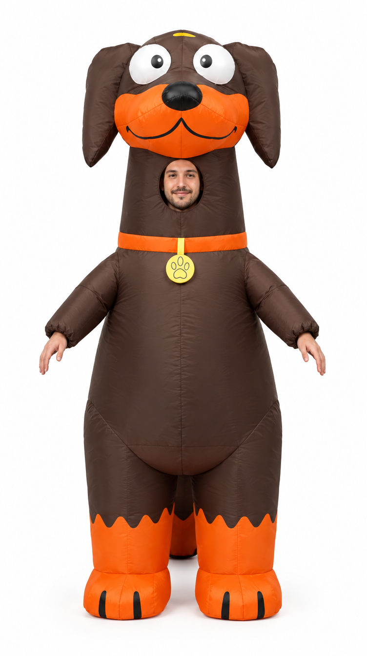 Wiener Walker inflatable dachshund costume, front view